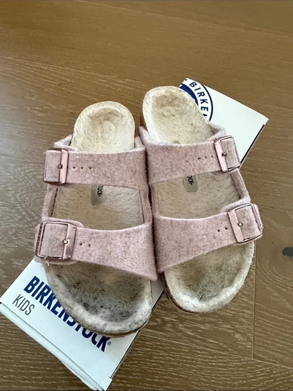 Birkenstock Kids Light Pink Felt Double-Buckle Slides